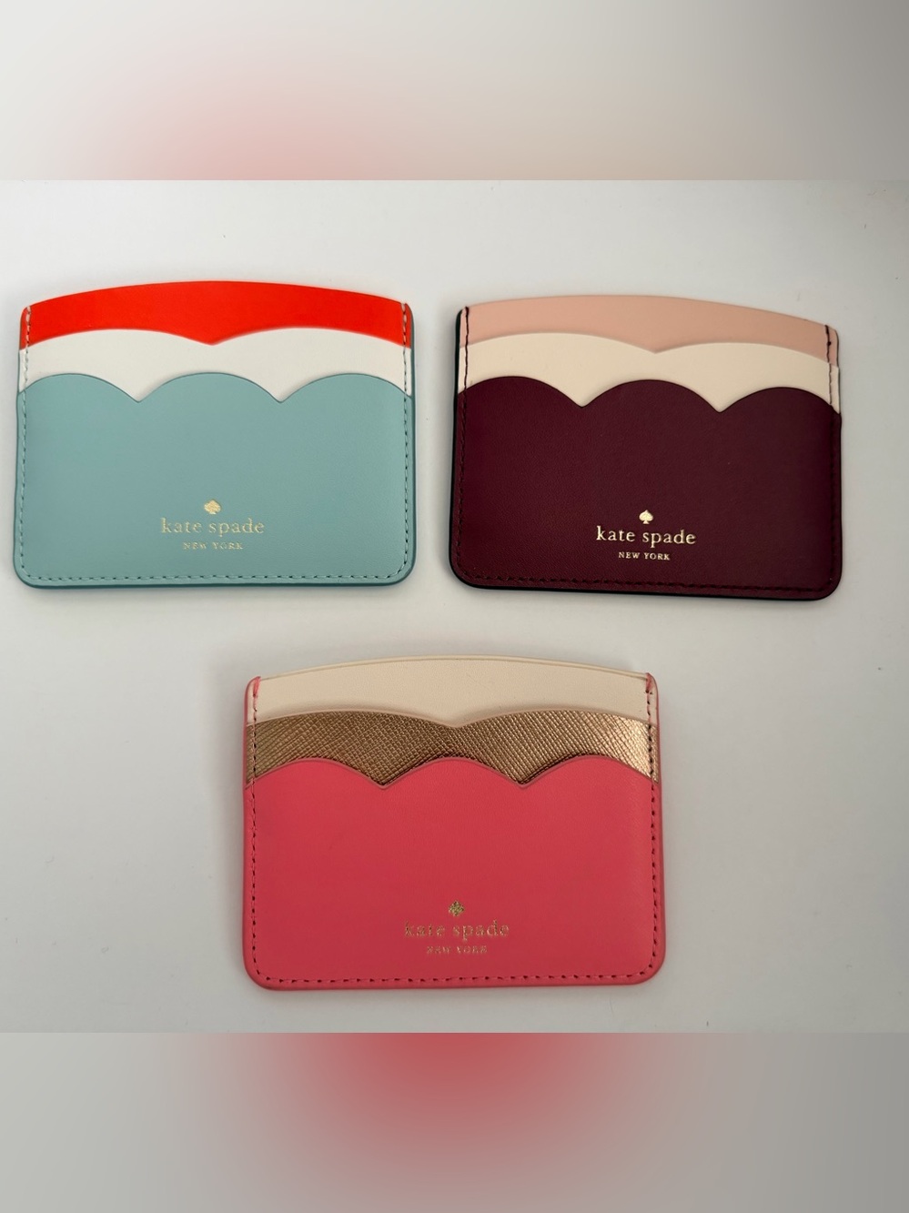 kate spade Gemma scallop leather card holder - coral, mint, berry, pink
